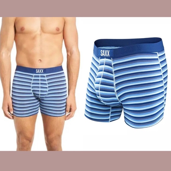 NIB SAXX [ Small XL ] Vibe Modern Fit Stretch Boxer Briefs Blue Stripe‎ - Picture 1 of 16